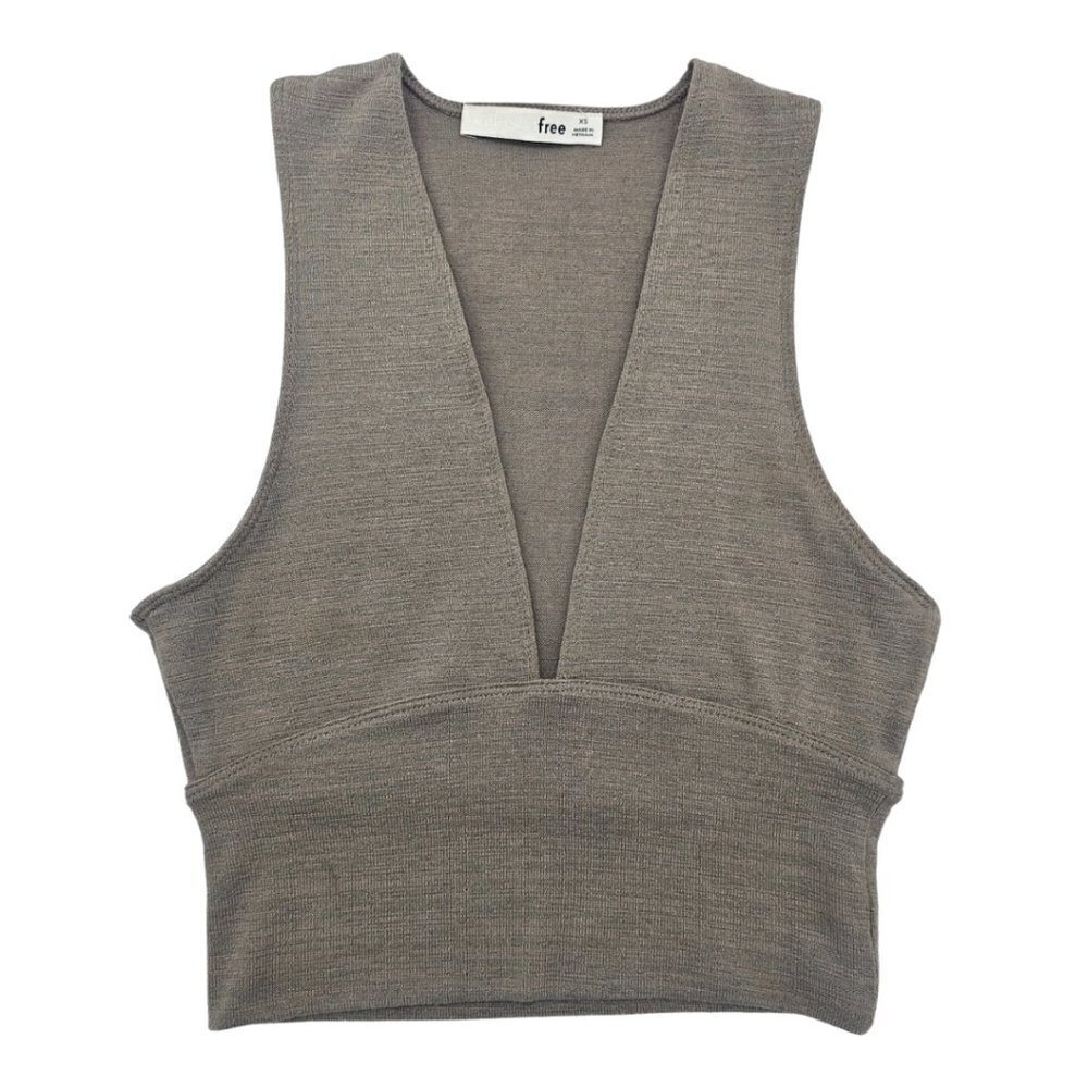 Aritzia Wilfred Free Valeria Deep V-Neck Top XS, Taupe
